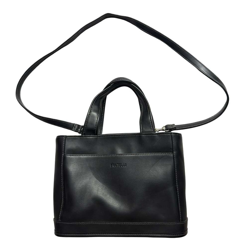 Fratelli Vintage Black Leather Multi-Compartment Organizer Crossbody Tote Bag